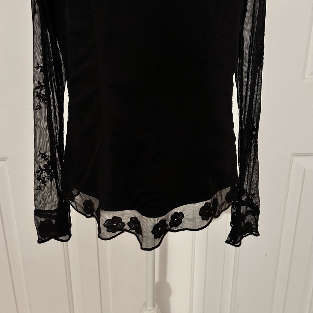 NWOT ADIVA Women Floral Embroidered Sheer Top, Black, Size Large - Picture 4 of 9